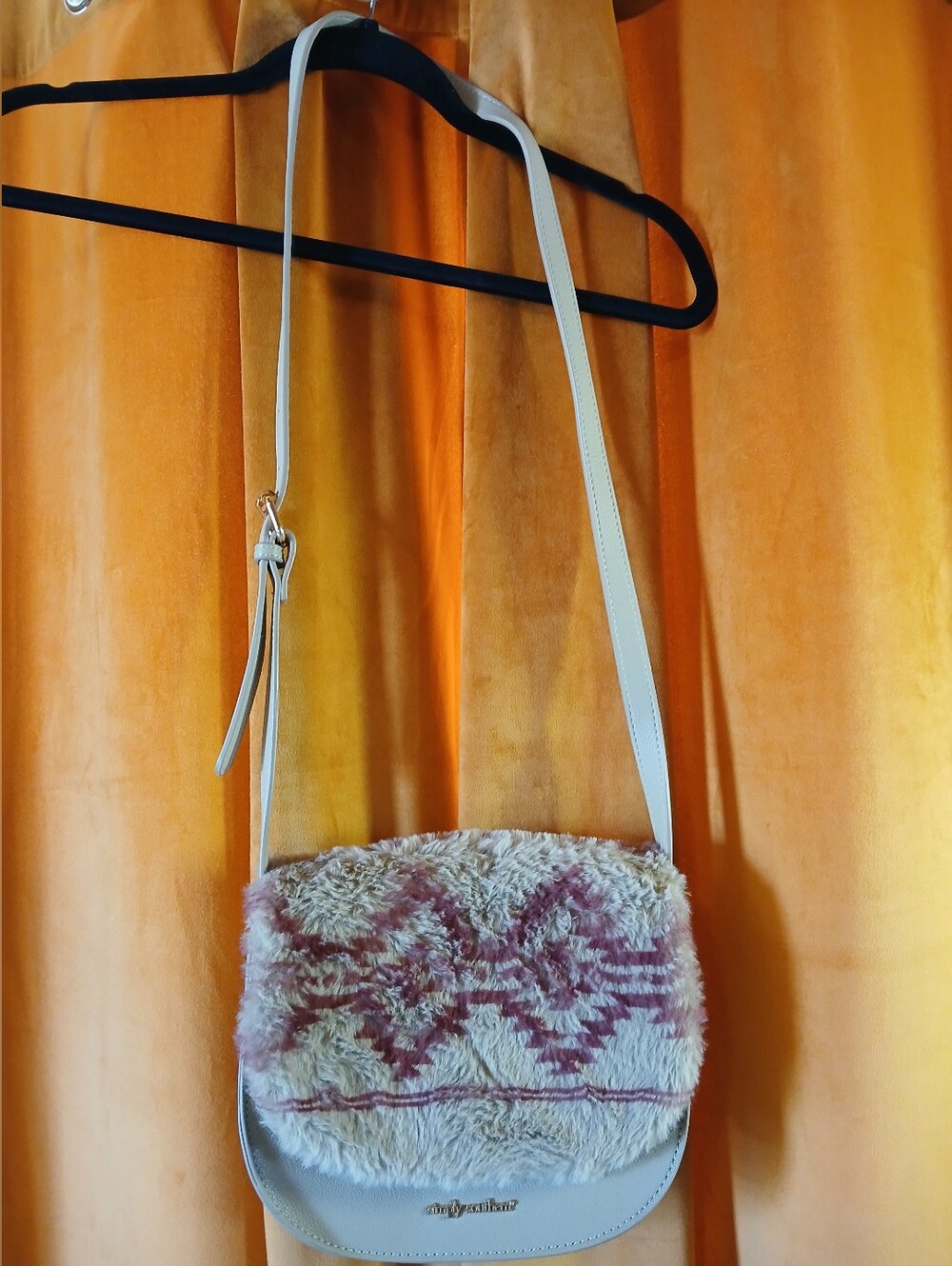 Simply Southern Cream & Pink Faux Fur Crossbody Shoulder Bag